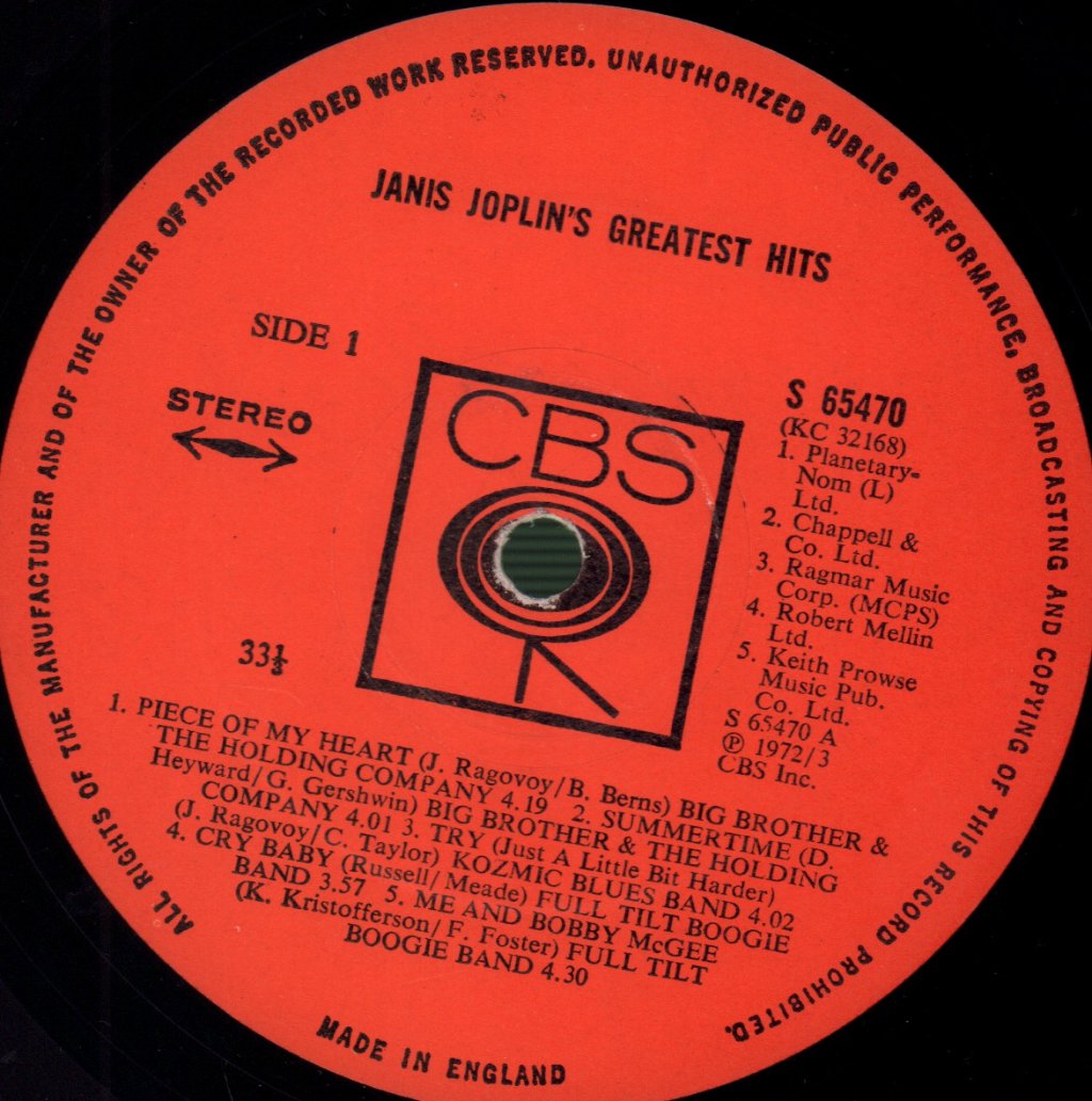 Janis Joplin - Greatest Hits - Lp