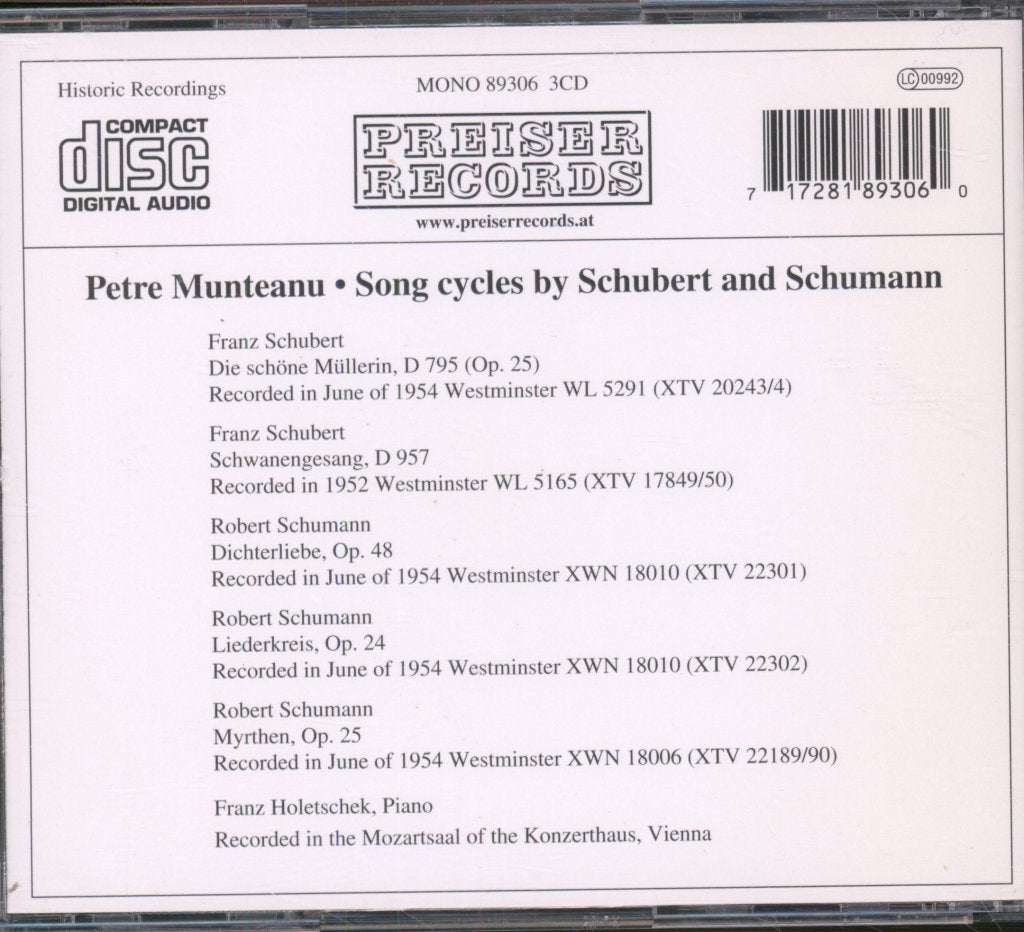 Petre Munteanu - Song Cycles By Schubert And Schumann - Cd Set