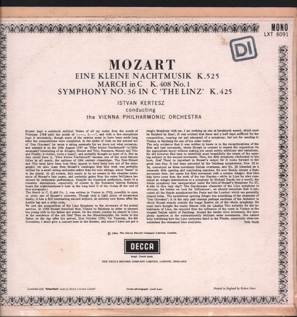 Istvan Kertesz / Vienna Philharmonic Orchestra - Mozart - Eine Kleine Nachtmusik K.525 / Symphony No.36 'The Linz' K.425 - Lp