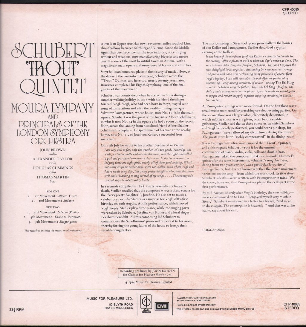 Moura Lympany / Principals Of The London Symphony Orchestra - Schubert Trout Quintet - Lp