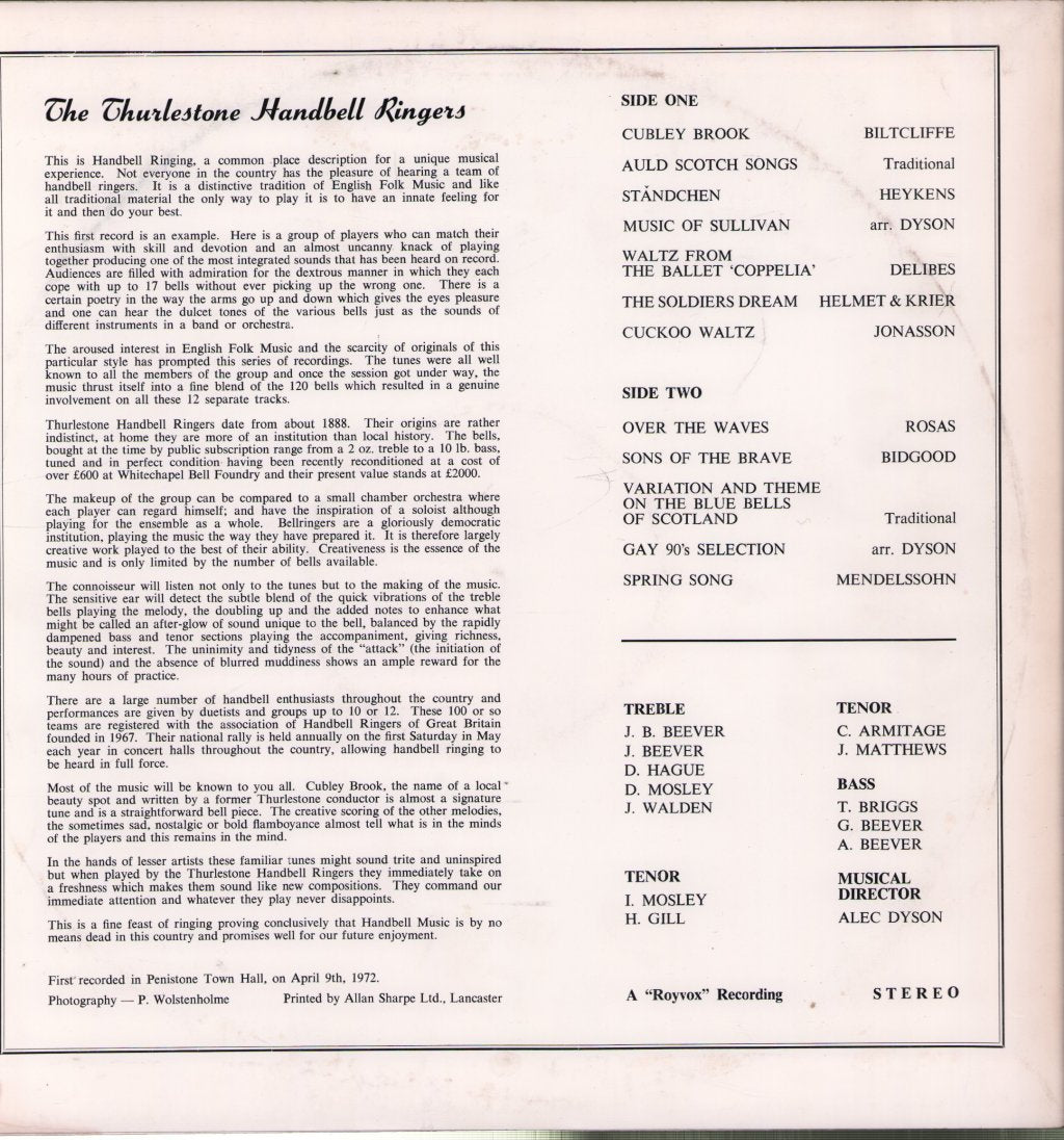 Thurlestone Handbell Ringers - Thurlestone Bells Number One - Lp