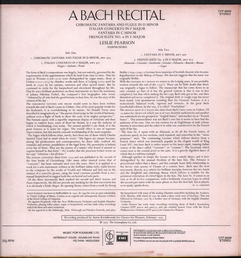 Leslie Pearson - A Bach Recital - Lp