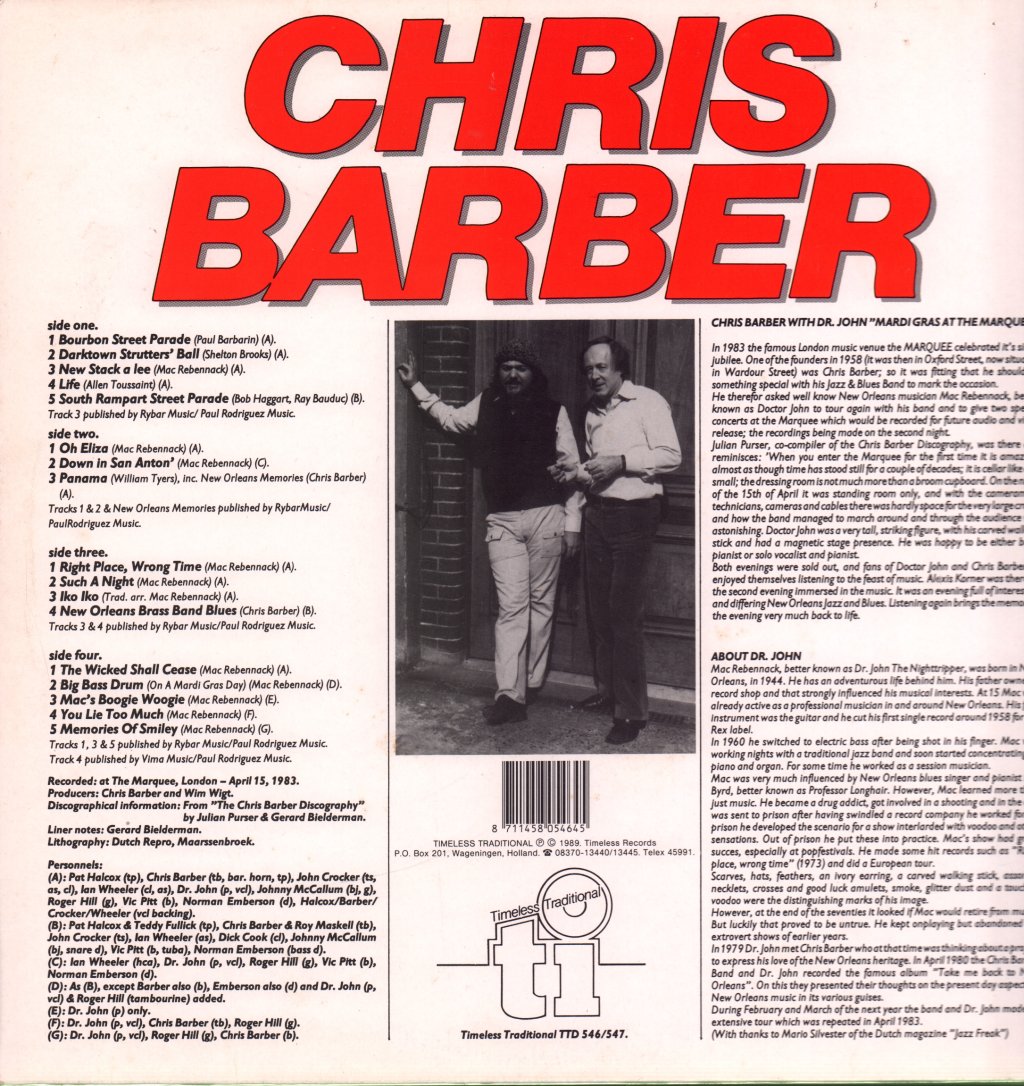 Chris Barber And Dr John - Mardi Gras At The Marquee - Double Lp