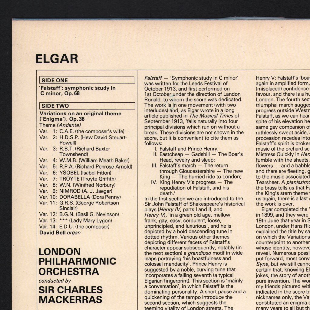 Sir Charles Mackerras / London Philharmonic Orchestra - Elgar - Enigma Variations / Flagstaff - Symphonic Study, Op. 68 - Lp