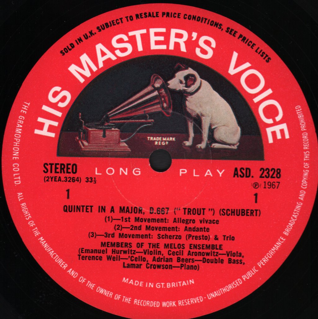 Members Of The Melos Ensemble - Schubert Trout Quintet - Lp