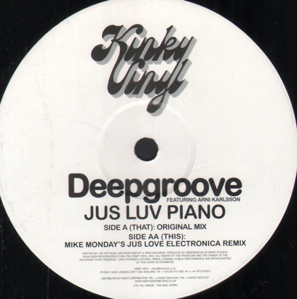 Deepgroove featuring arni karlsson - Jus Luv Piano - 12 Inch