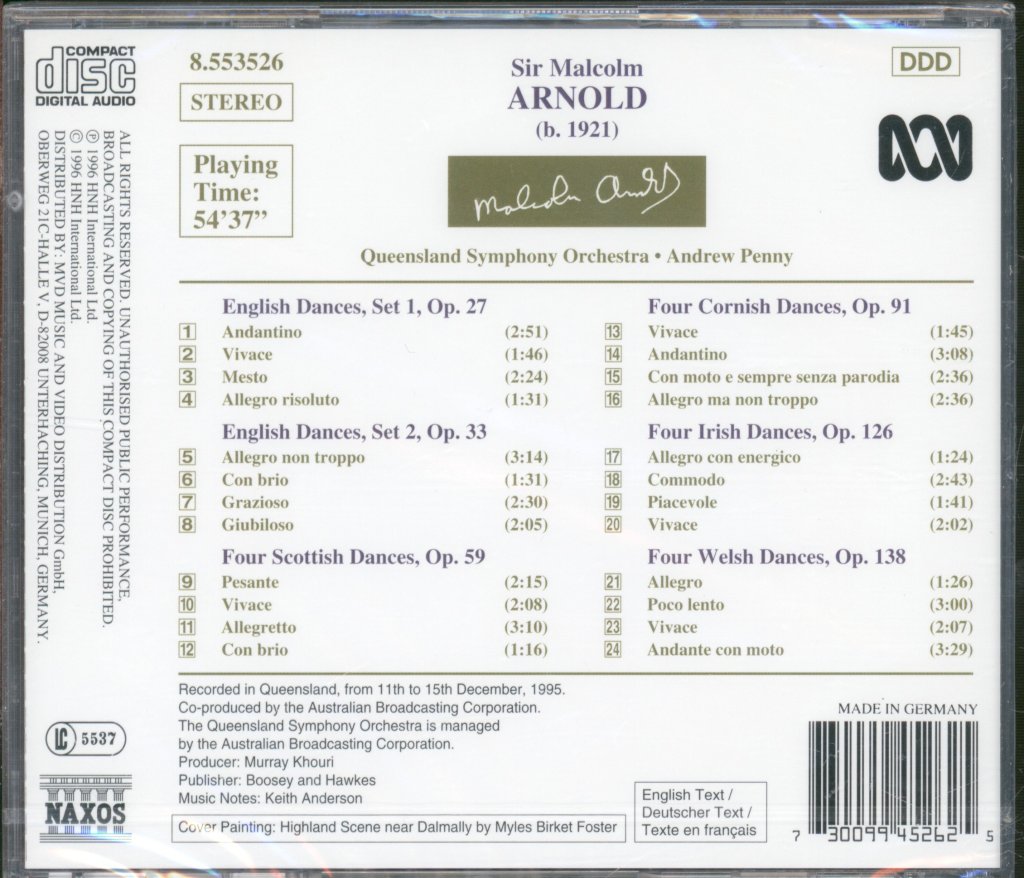 Queensland Symphony Orchestra, Andrew Penny - Malcolm Arnold - Dances (English • Scottish • Cornish • Irish • Welsh) - Cd