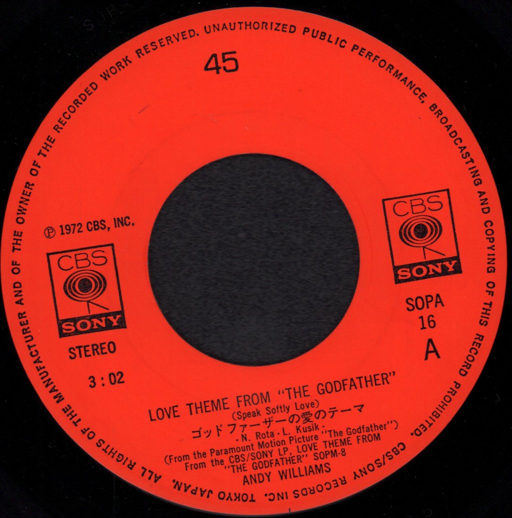 Andy Williams - Love Theme From The Godfather - 7 Inch