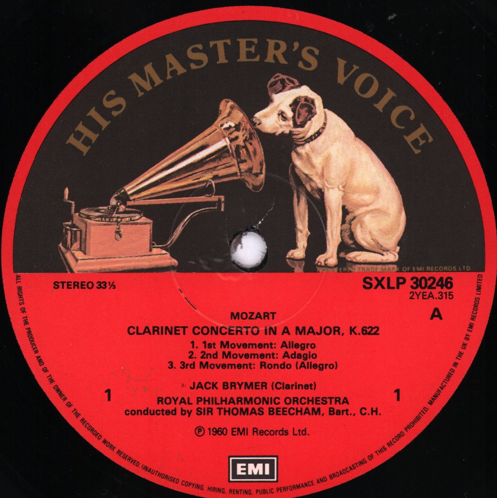 Sir Thomas Beecham - Mozart Clarinet Concerto In A Major K622 - Lp