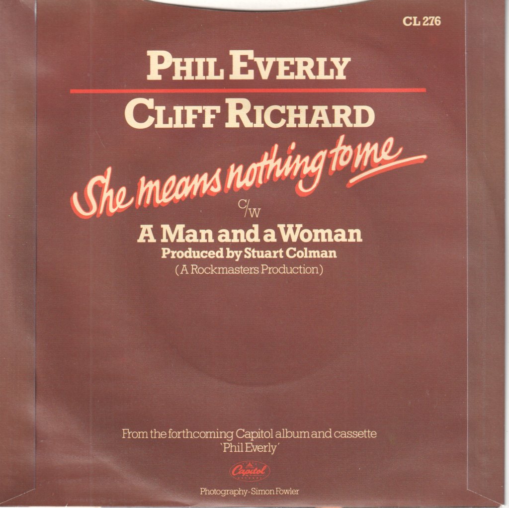 Phil Everly And Cliff Richard - She Means Nothing To Me - 7 Inch