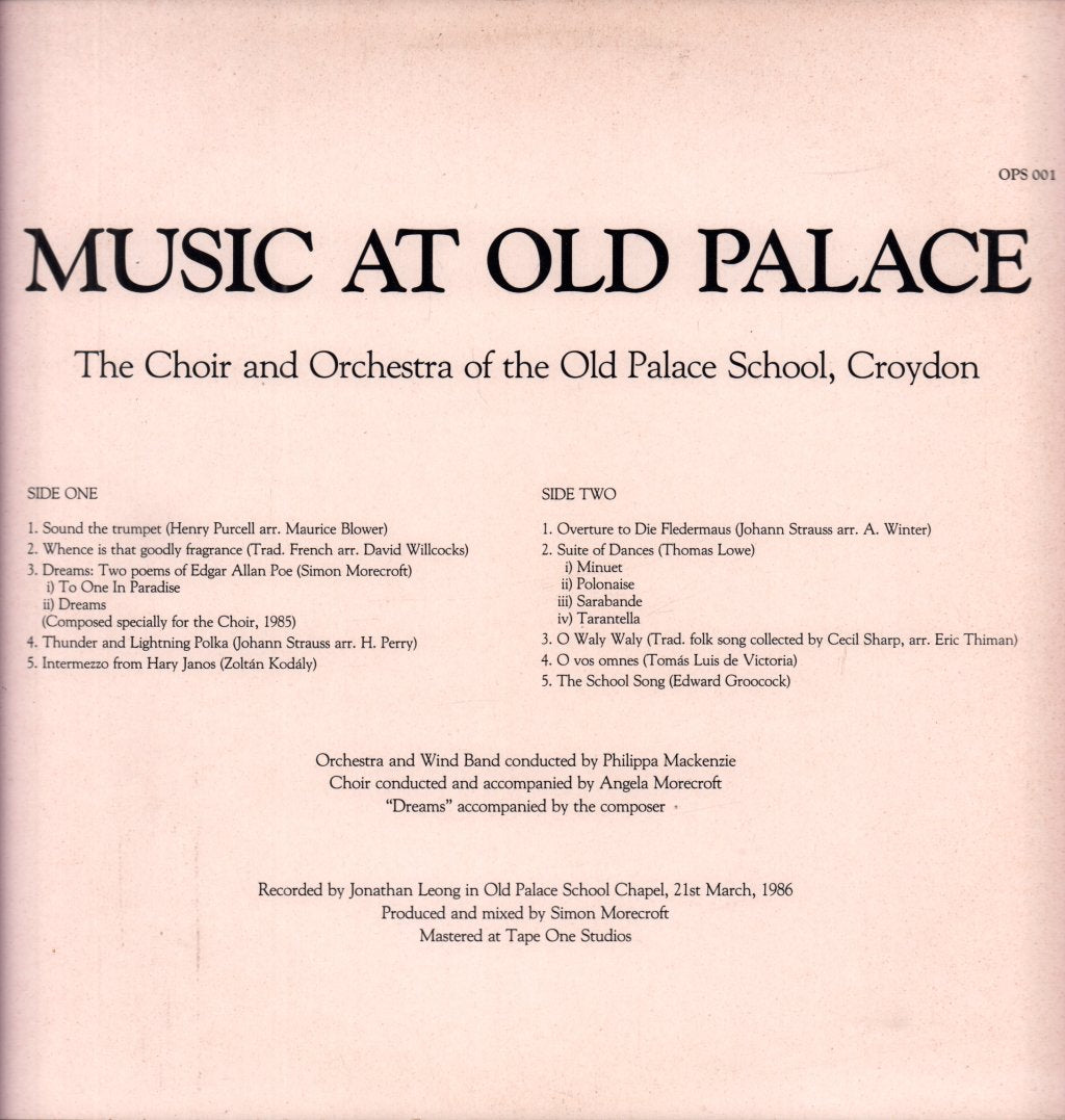 Choir And Orchestra Of The Old Palace School, Croydon - Music At The Old Palace - Lp