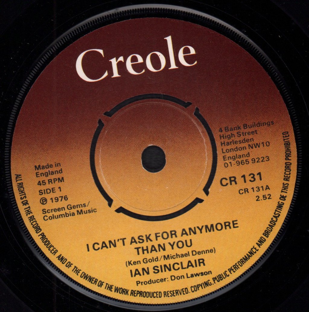 Ian Sinclair - I Can't Ask For Anymore Than You - 7 Inch