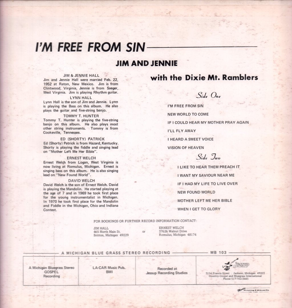 Jim And Jennie With The Dixie Mt. Ramblers - I'm Free From Sin - Lp