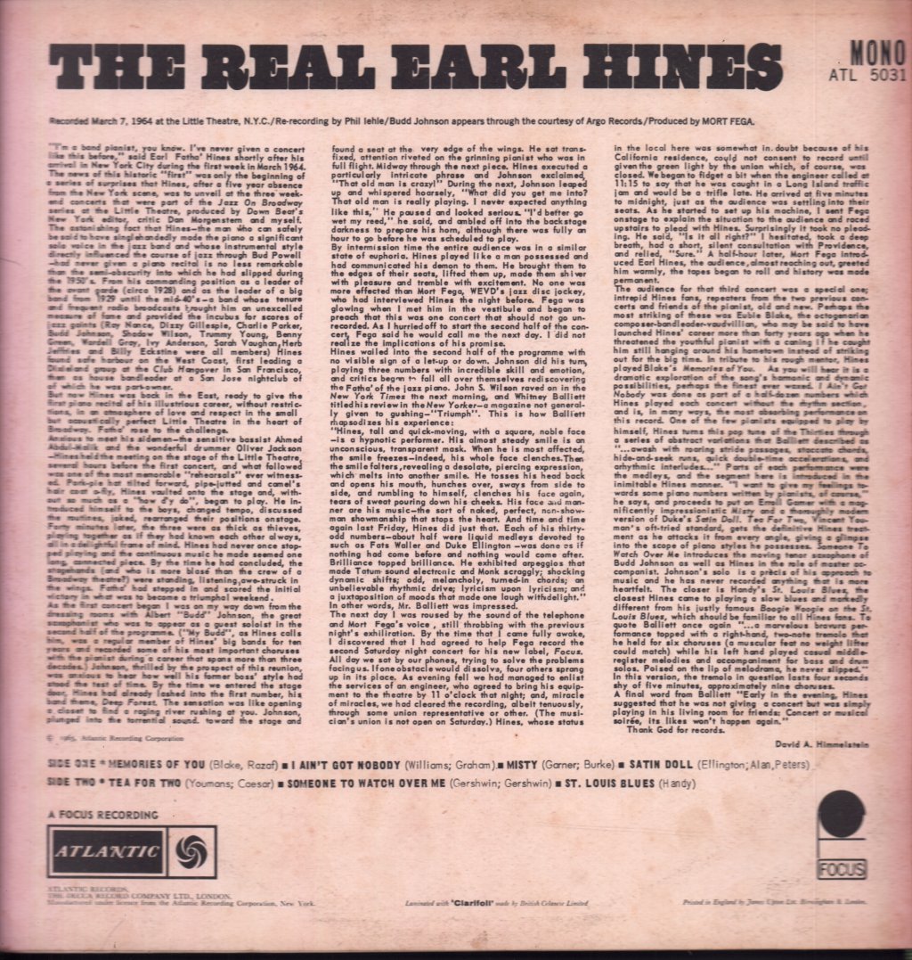 Earl Hines - Recorded Live! In Concert - Lp