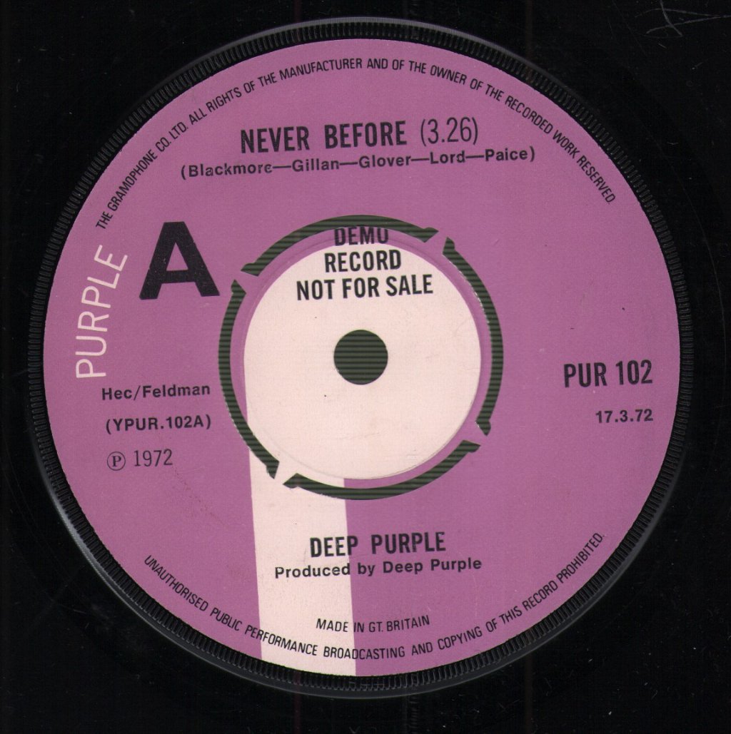 Deep Purple - Never Before / When A Blind Man Cries - 7 Inch
