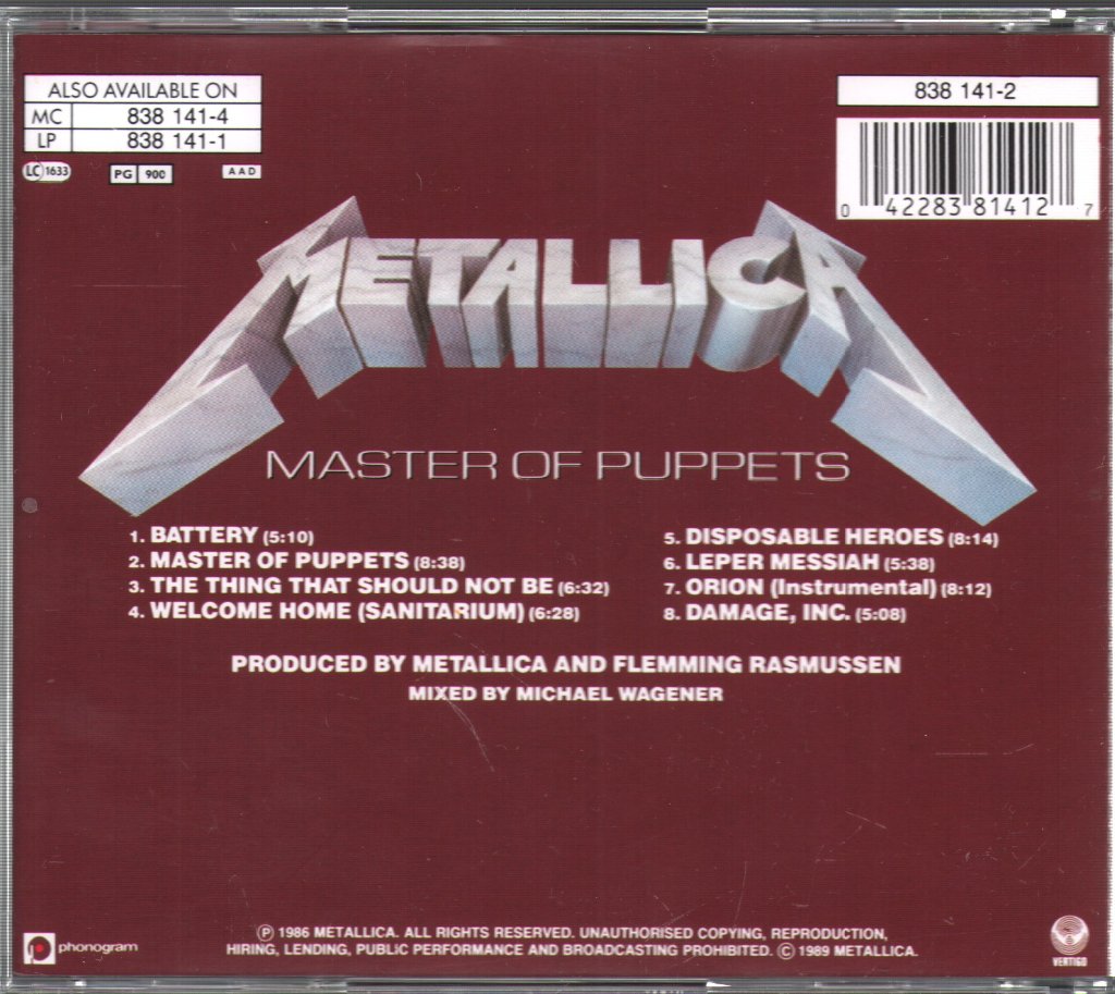 Metallica - Master Of Puppets - Cd