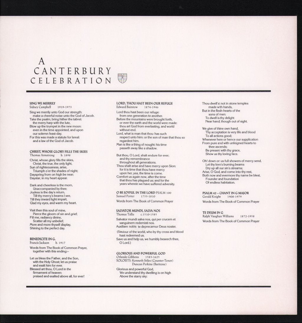 Allan Wicks And The Cathedral Choir / Michael Harris - A Canterbury Celebration - Lp