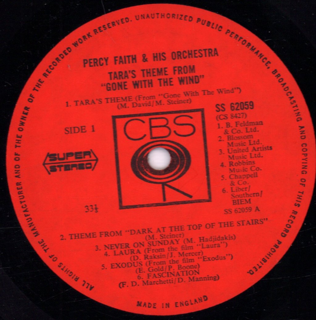 Percy Faith And His Orchestra - Tara's Theme From "Gone With The Wind" - Lp