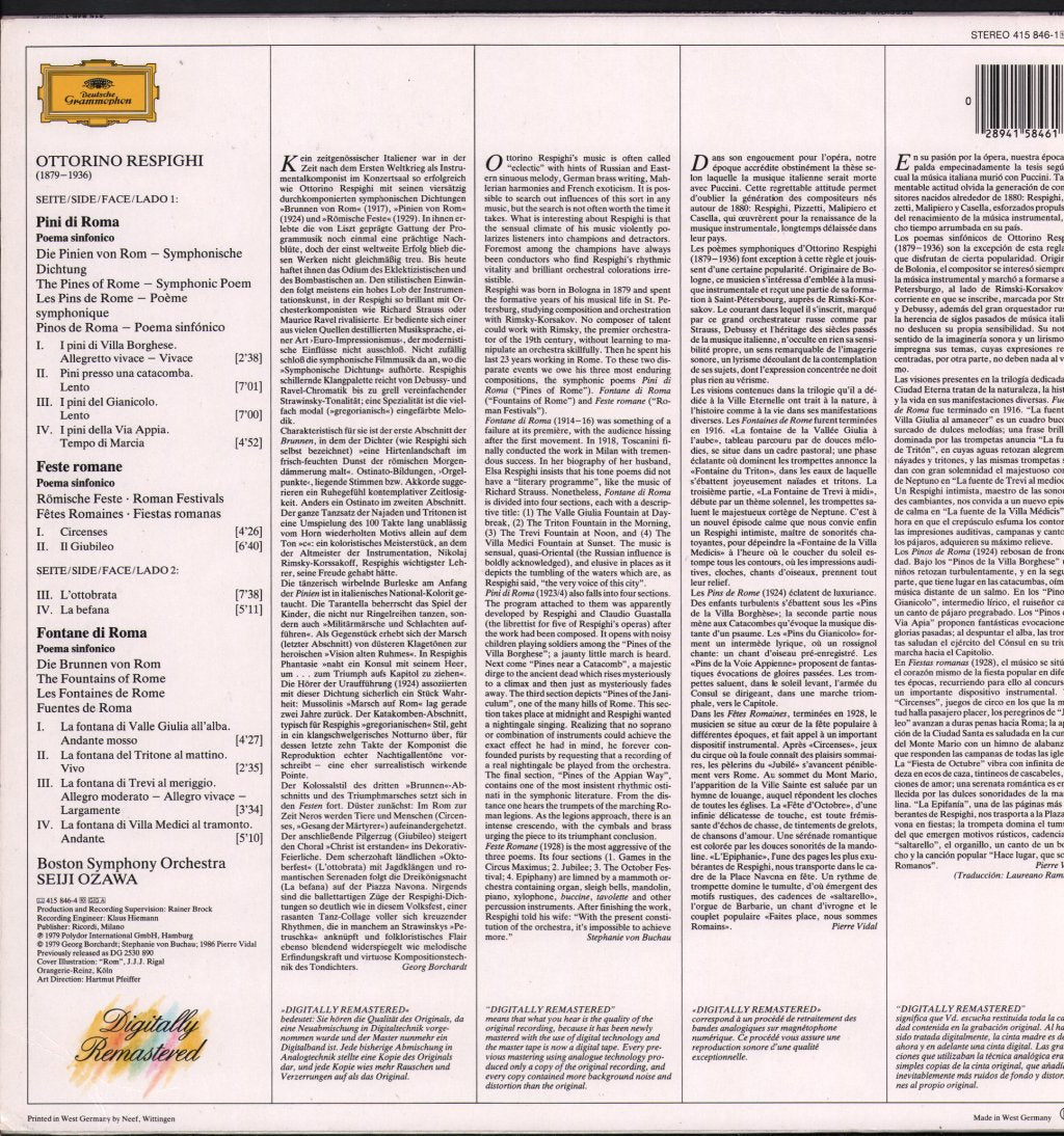 Seiji Ozawa / Boston Symphony Orchestra - Ottorino Respighi - Pini Di Roma / Feste Romane / Fontane Di Roma - Lp