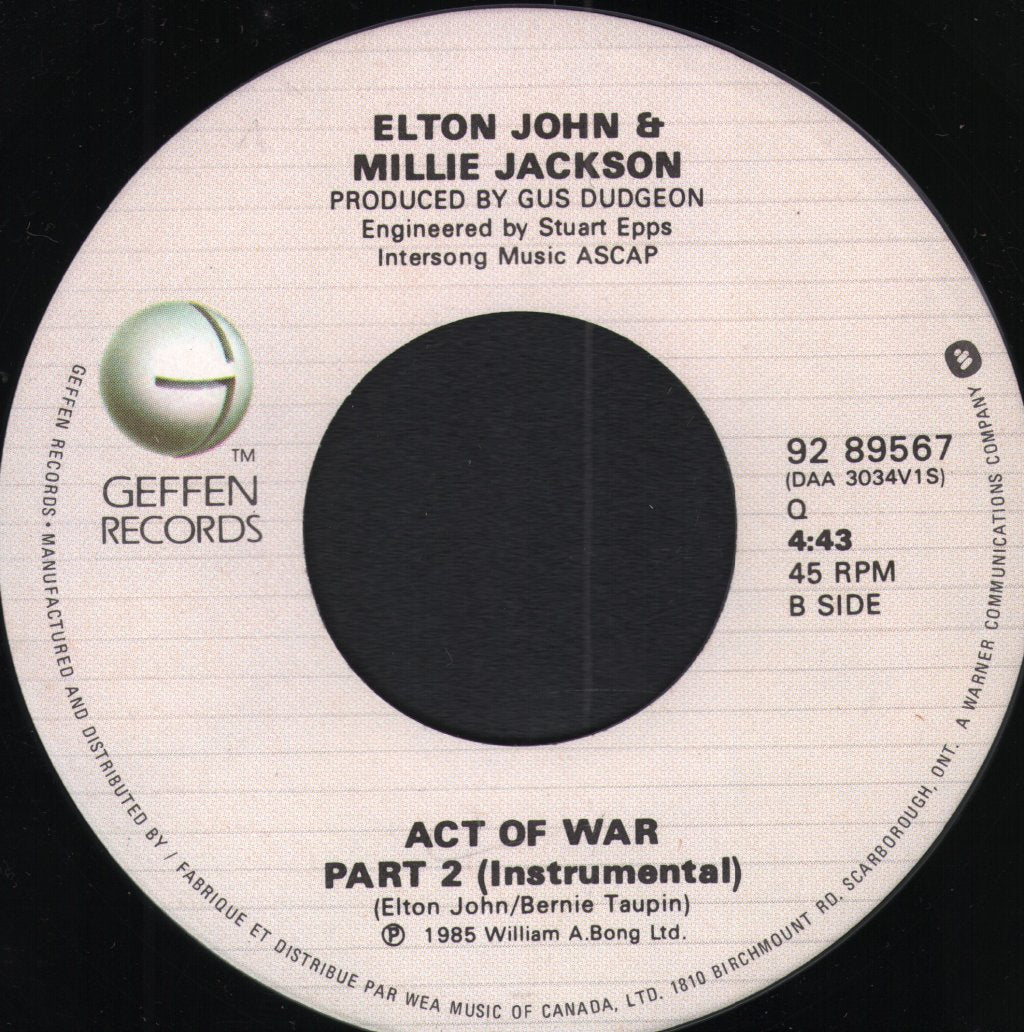 Elton John And Millie Jackson - Act Of War - 7 Inch