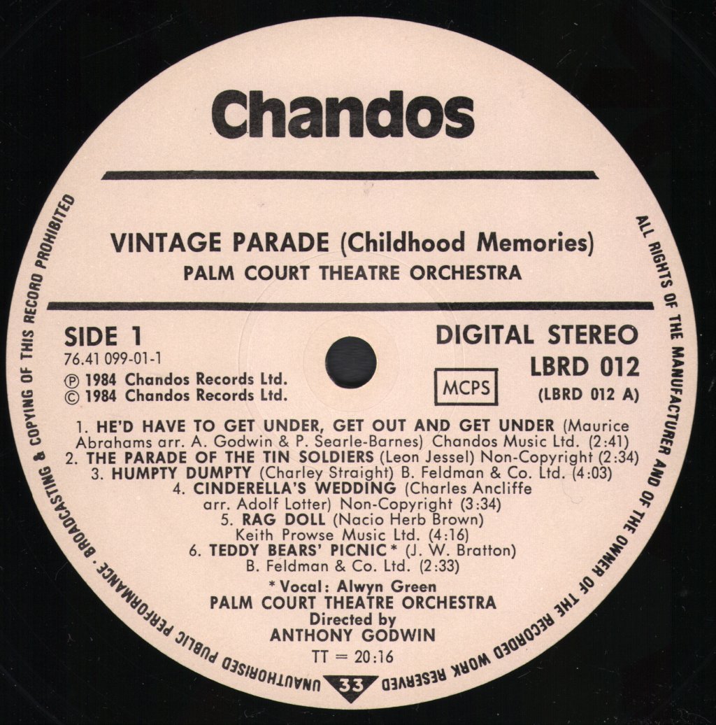 Palm Court Theatre Orchestra / Anthony Godwin - Vintage Parade 'Childhood Memories' - Lp
