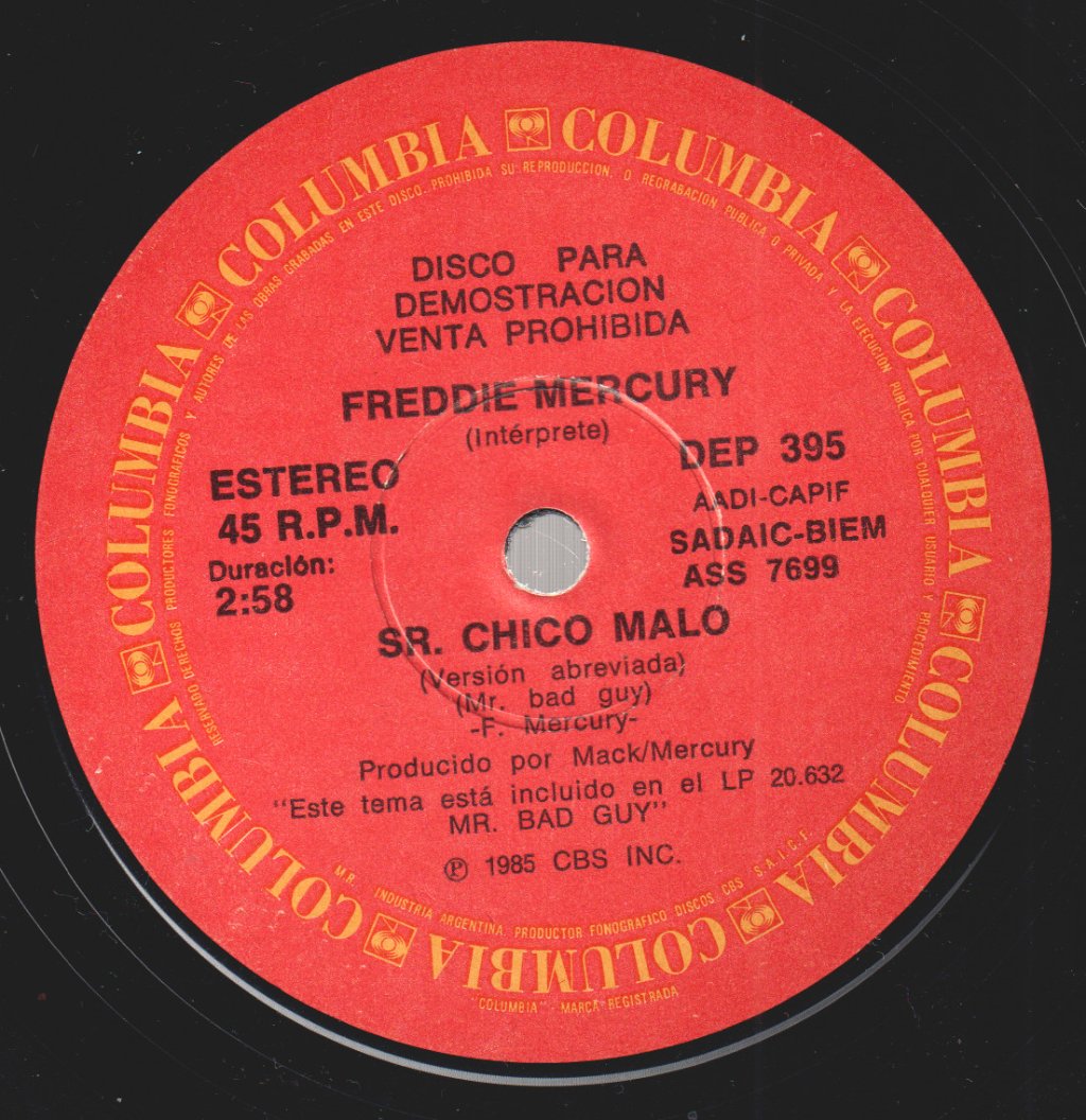 Freddie Mercury - Nací Para Amarte = I Was Born To Love You / Sr. Chico Malo = Mr. Bad Guy - 7 Inch
