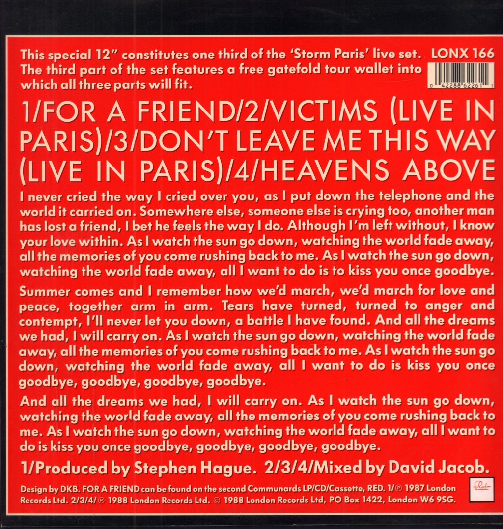 Communards - For A Friend - 12 Inch