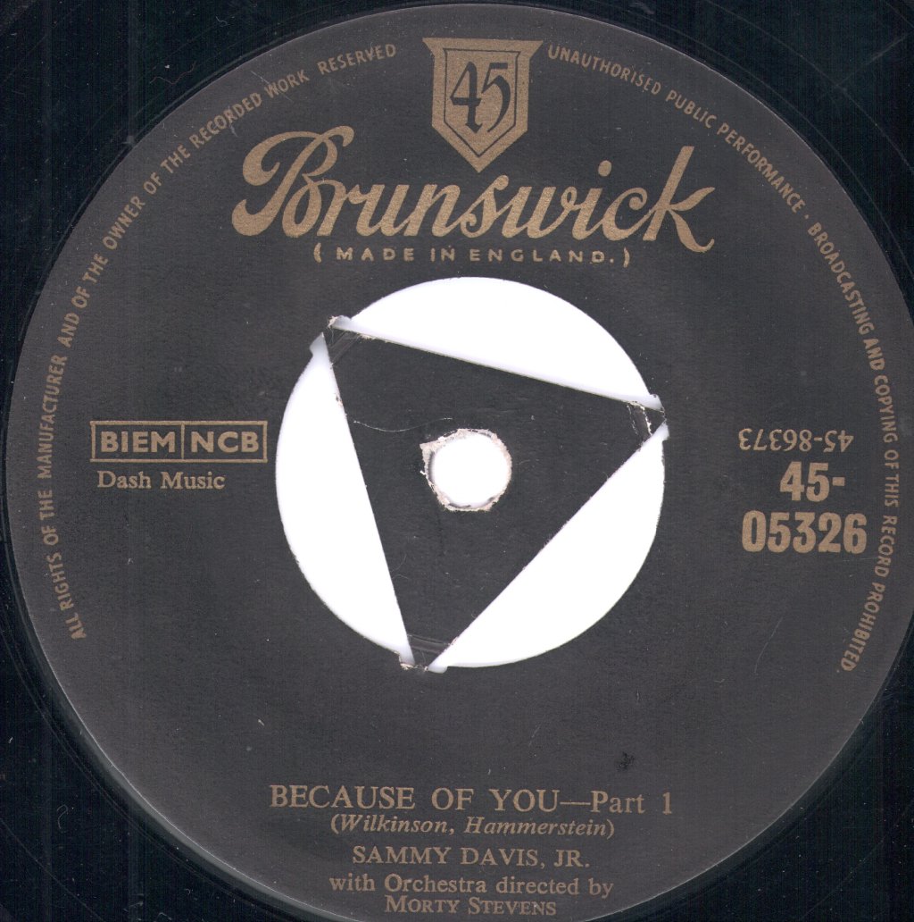 Sammy Davis Jr - Because Of You - 7 Inch
