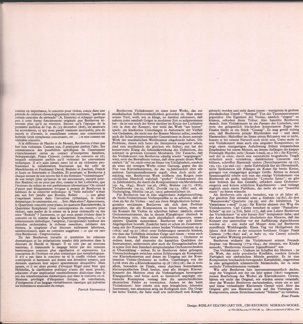 Isaac Stern / Daniel Barenboim / New York Philharmonic Orchestra - Beethoven - Violin Concerto - Lp