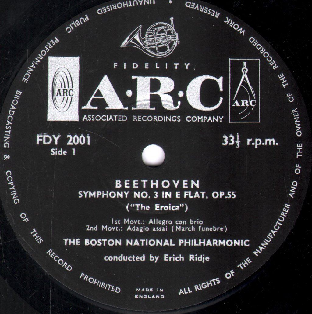 Boston National Philharmonic / Erich Ridje - Beethoven - Eroica Symphony No. 3 - Lp