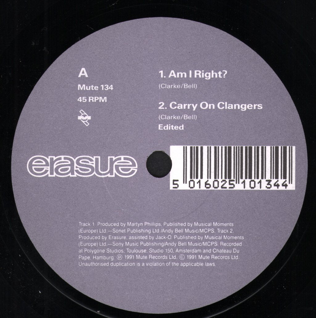 Erasure - Am I Right - 7 Inch