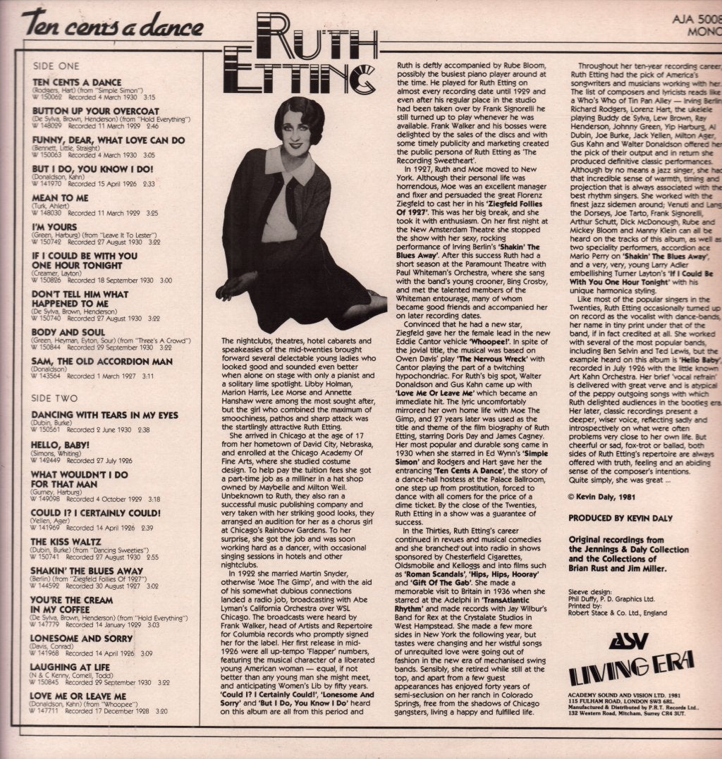 Ruth Etting - Ten Cents A Dance - Lp