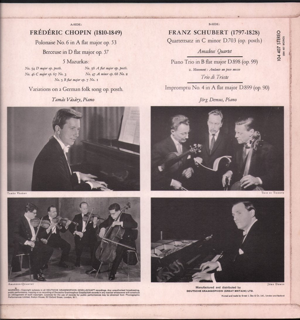 Tamas Vasary / Amadeus Quartet / Trio di Trieste / Jorg Demus - Chopin / Schubert - Music of the Romantic Era - Lp