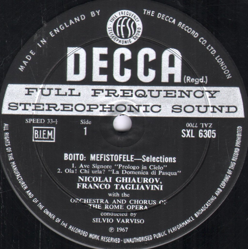 Nicolai Ghiaurov / Franco Tagliavini / Silvio Varviso / Rome Opera Orchestra - Boito - Mefistofele Selections - Lp