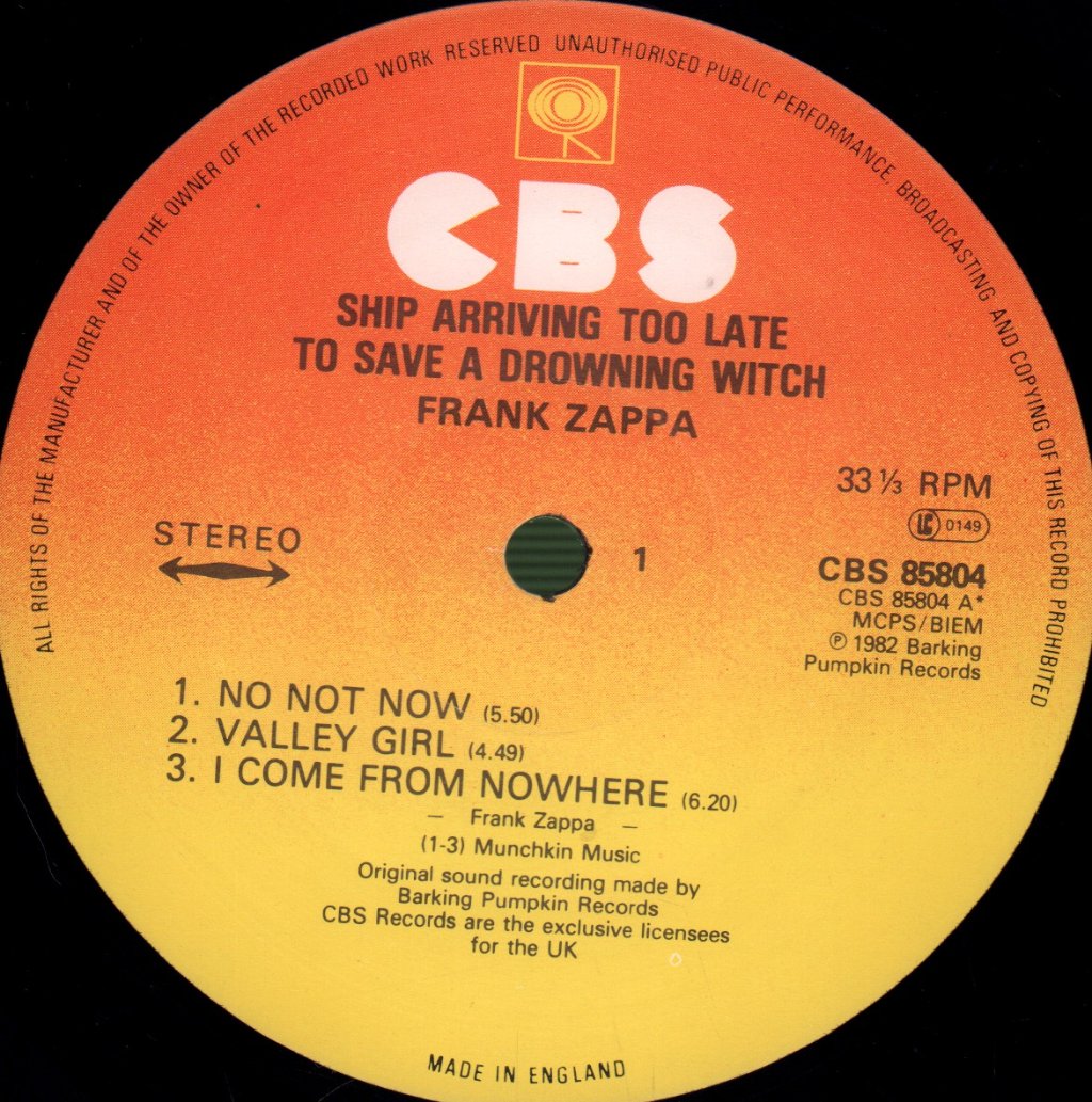 Frank Zappa - Ship Arriving Too Late To Save A Drowning Witch - Lp
