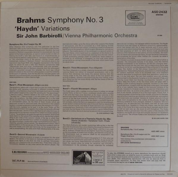 Vienna Philharmonic Orchestra - Brahms Symphony No. 3 - Lp