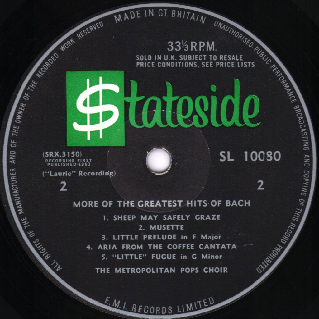 Robert Mandell / Metropolitan Pops Choir - More Of The Greatest Hits Of Bach - Lp
