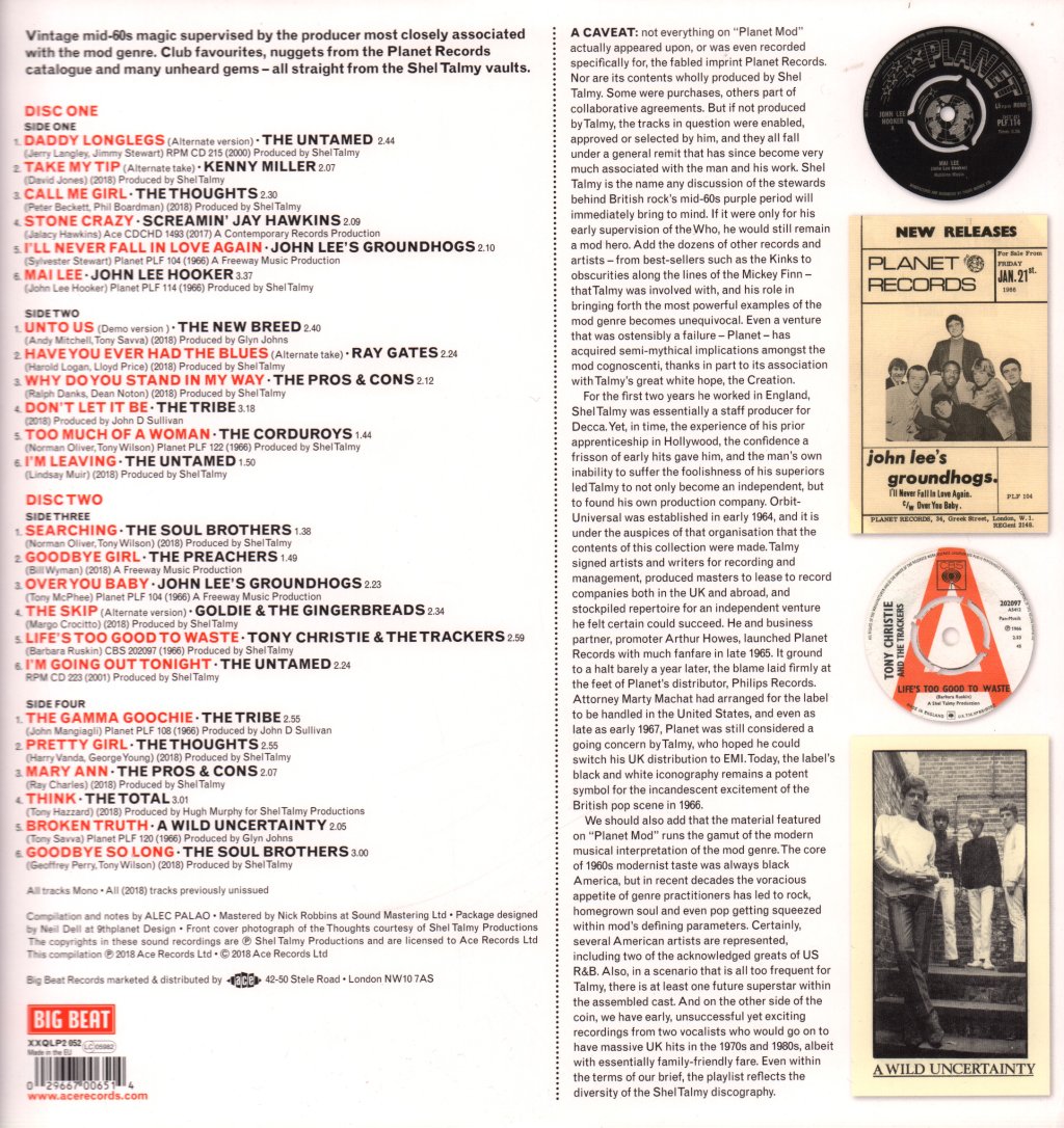 Various Artists - Planet Mod (Brit Soul, R&B And Freakbeat From The Shel Talmy Vaults) - Double Lp