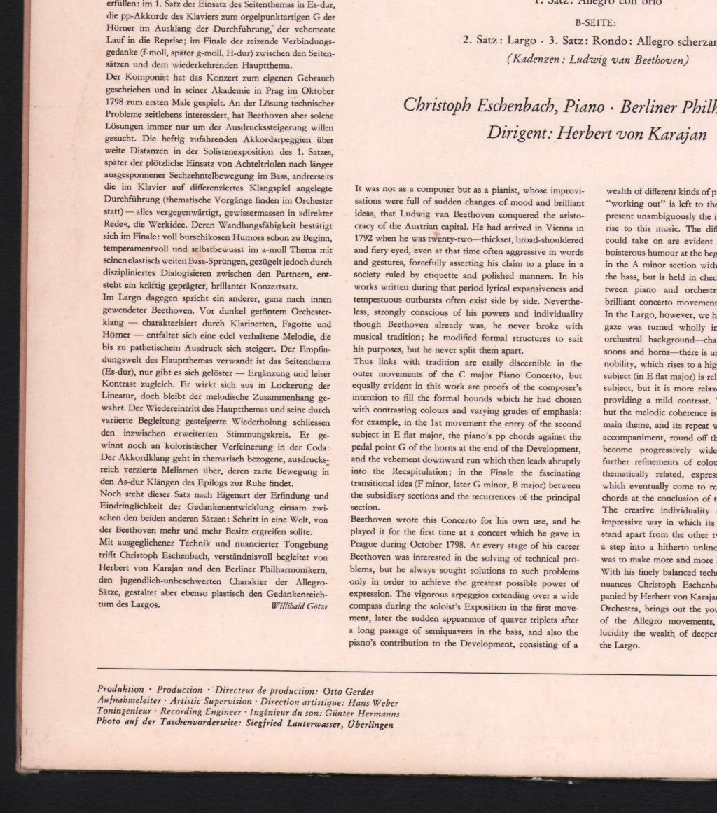 Christoph Eschenbach / Herbert von Karajan / Berliner Philharmoniker - Beethoven - Klavierkonzert Nr. 1 C-dur - Lp