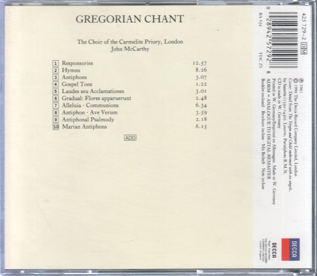 John Mccarthy - Gregorian Chant - Cd