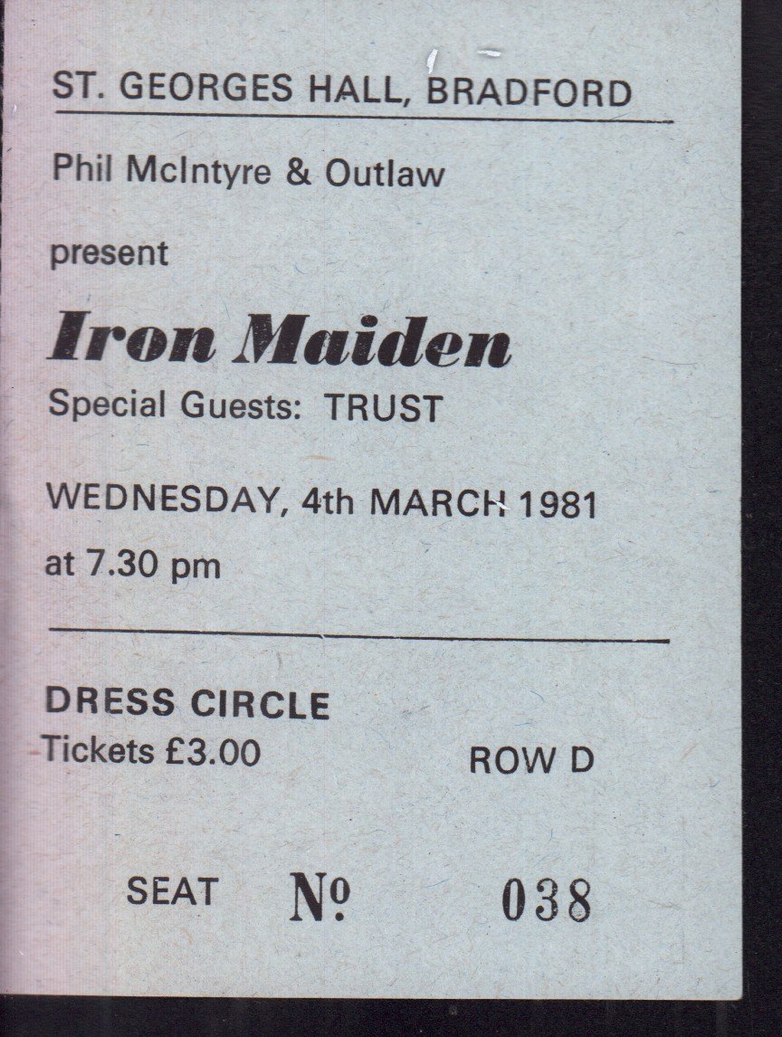 Iron Maiden/Trust/Samson - bradford st georges hall 3th march 1981 - Ticket