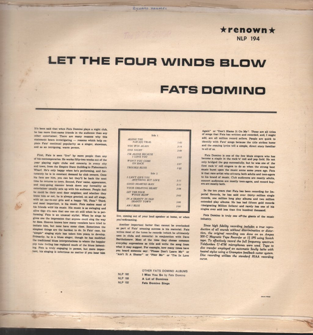Fats Domino - Let The Four Winds Blow - Lp
