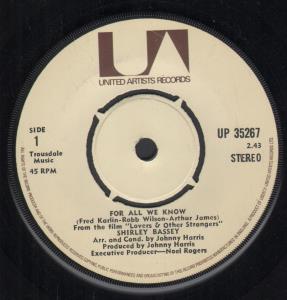 Shirley Bassey - For All We Know - 7 Inch