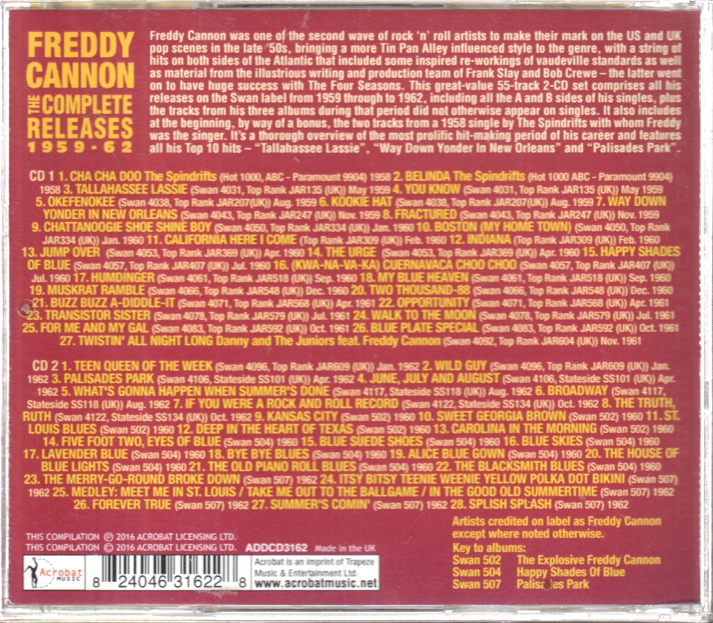 Freddy Cannon - Complete Releases 1959-62 - Double Cd