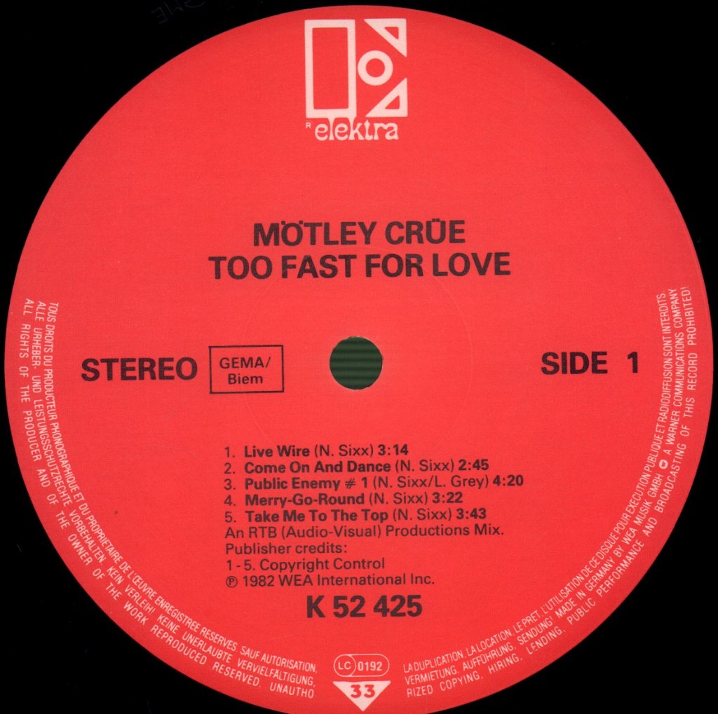 Motley Crue - Too Fast For Love - Lp