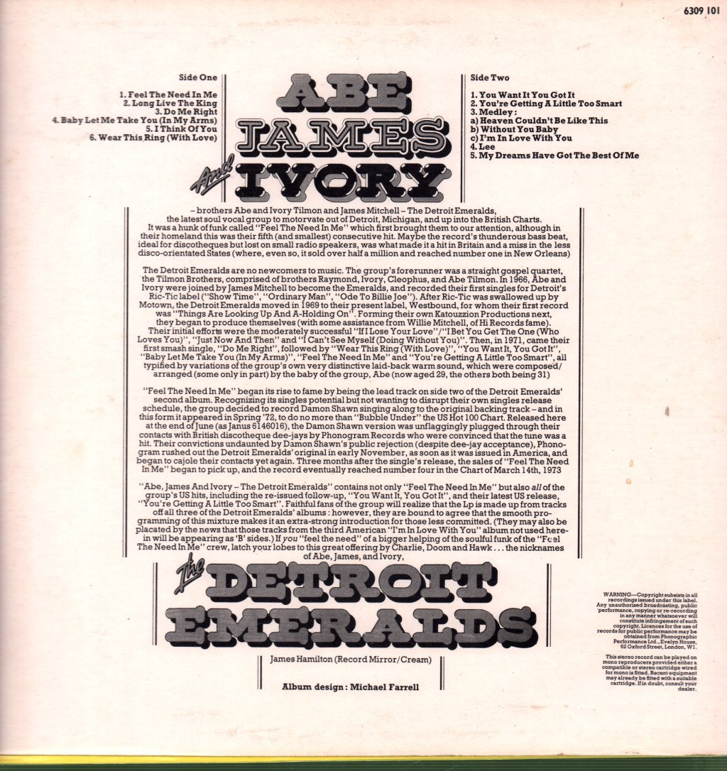 Detroit Emeralds - Abe,James And Ivory - Lp