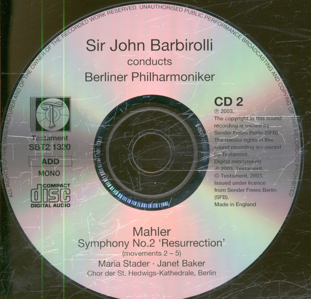 Sir John Barbirolli, Berliner Philharmoniker - Symphony No. 2 "Resurrection" - Double Cd