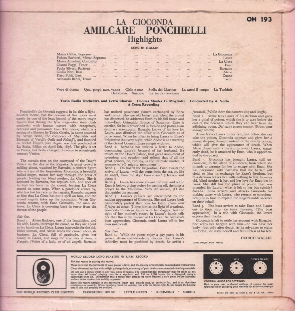 Maria Callas - Ponchielli La Gioconda Highlights - Lp
