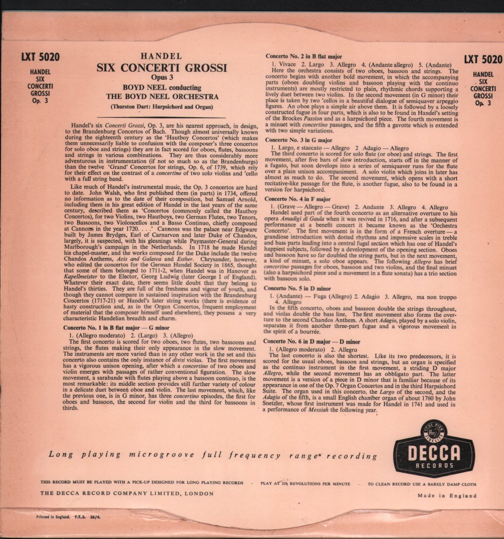 Boyd Neel / Boyd Neel Orchestra - Handel - Six Concerti Grossi, Opus 3 - Lp