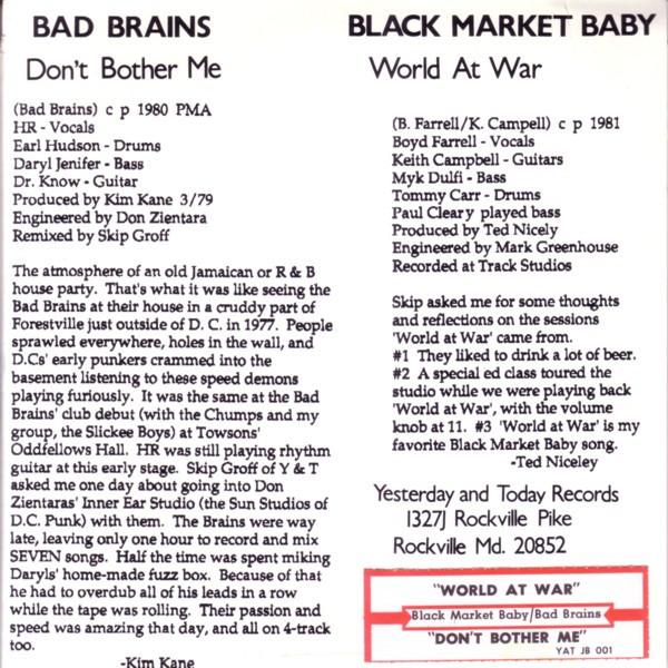 Bad Brains/Black Market Baby - Bad Brains / Black Market Baby - 7 Inch